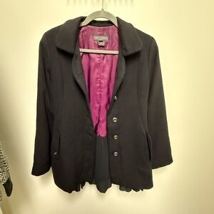 Elegant Black Coat with Purple Lining